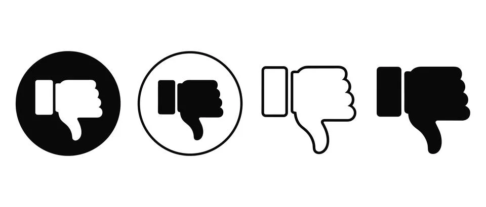 Four Thumbs Down Symbols in Different Styles and Colors Stock Illustration