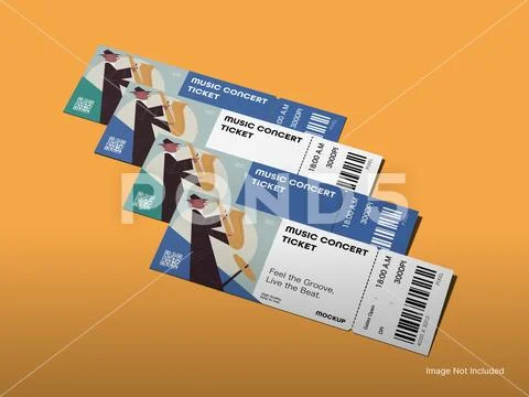 Four Ticket Mockup Displayed Neatly on a White Background PSD Template