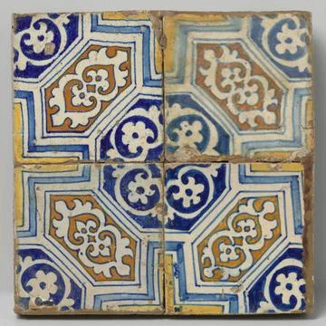 Four tiles with pattern of leaves. Field of four tiles (2 x 2) each with m... Stock Photos