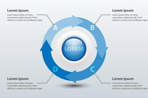 Four topics blue arrow chart 3d paper with circle in center for website prese Stock Illustration