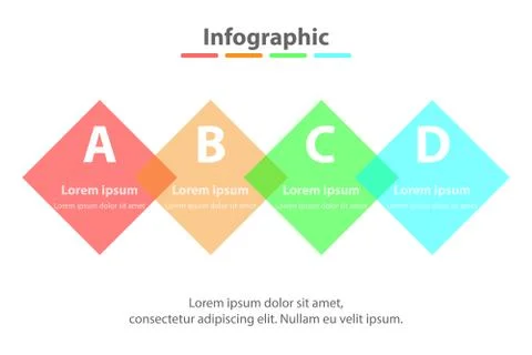 Four topics simple Colorful translucent square in sequence timeline for prese Stock-Illustration