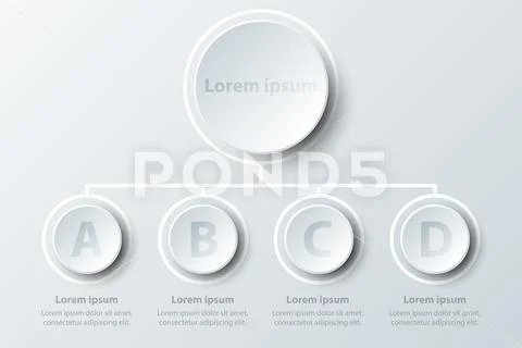 Four topics simple white 3d paper circles in organize chart for website ...