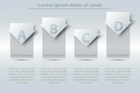 Four topics simple white 3d paper bar chart graph with arrow for website pres Stock Illustration
