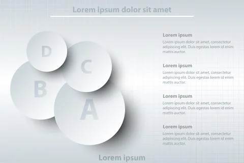 Four topics of simple white 3d paper circle on layer for website presentation Stock Illustration