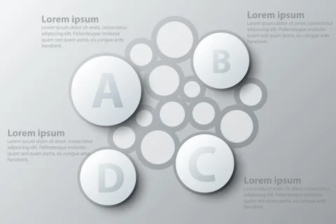 Four topics simple white circle 3d paper for website presentation cover poste Stock Illustration