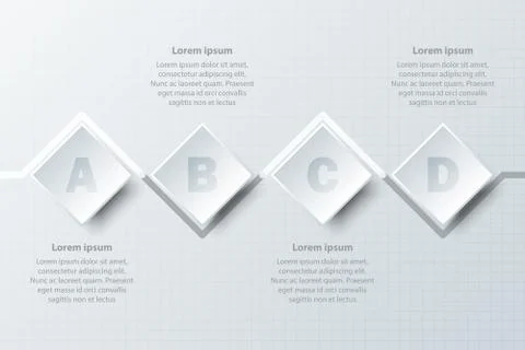 Four topics simple white paper 3D square on timeline for website presentation Stock Illustration