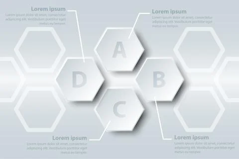 Four topics simple white paper 3D hexagon on sequence for website presentatio Stock-Illustration