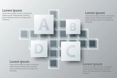 Four topics simple white square 3d paper for website presentation cover poste Stock Illustration