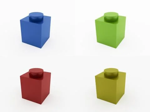 Four toy bricks colored isolated on white background Stock Illustration
