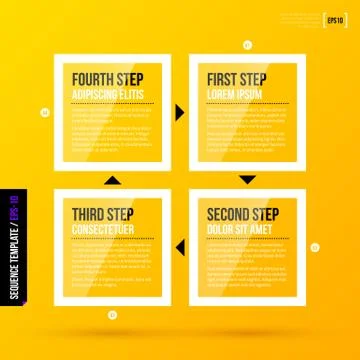 Four transparent square banners with arrows on bright yellow background. EPS1 Stock Illustration