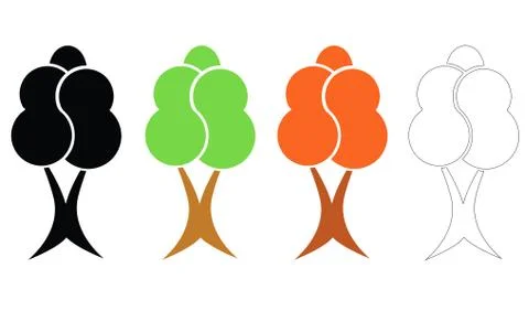 Four trees vector set - black silhouette - green and red trees Illustrazione stock