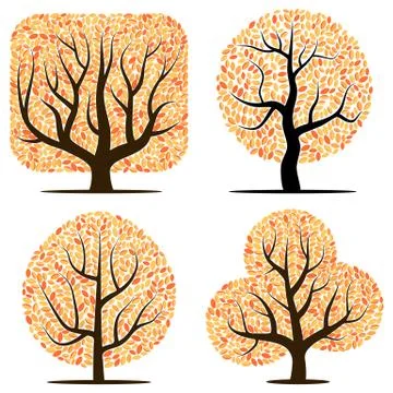 Four trees with yellow leaves Stock Illustration