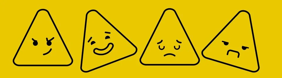 Four triangular emotions on a yellow background Stock Illustration