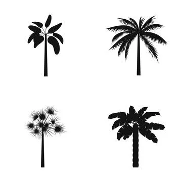 Four tropical palm tree silhouettes representing exotic destination Stockillustratie