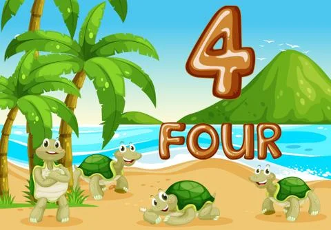 Four turtle at the beach Stock Illustration
