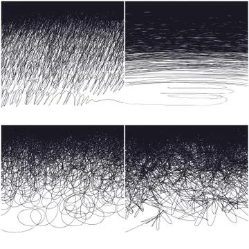 Four types doodles: uniform, wide, curlicues, chaotic. design backgrounds set Stock Illustration