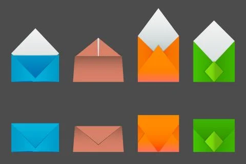 Four types of envelopes made from colored paper. Stock Illustration