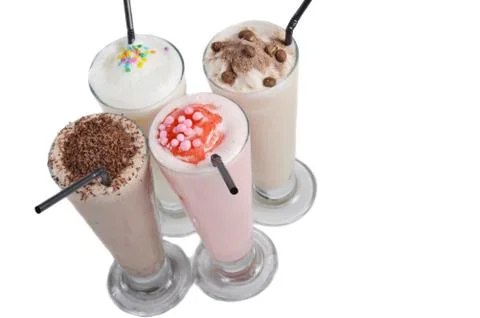 Four types of milkshake drink Stock Photos
