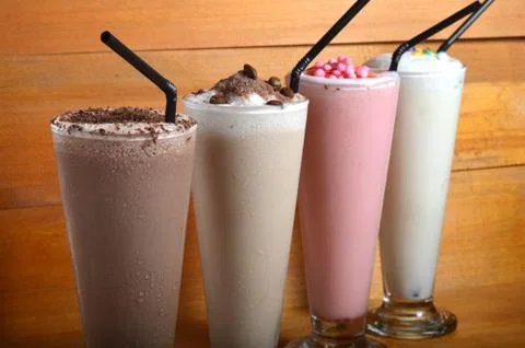 Four types of milkshake drink Stock Photos
