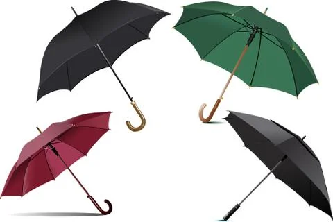 Four types of opened rain umbrella. Vector illustration Illustrazione stock