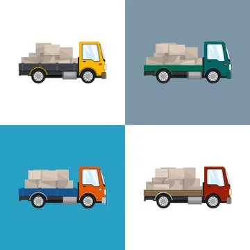Four Types of Small Trucks with Boxes Stock Illustration