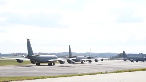 Four U.S. Air Force KC-135 Stratotanker aircraft taxiing  Video stock 291637081