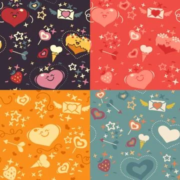 Four valentines hearts patterns Stock Illustration