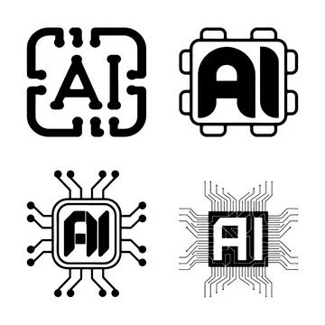 Four variations of abstract ai symbols incorporating circuits chips Stock Illustration