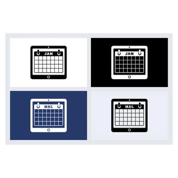 Four variations of a digital tablet calendar icon showing the month of Januar イラスト素材