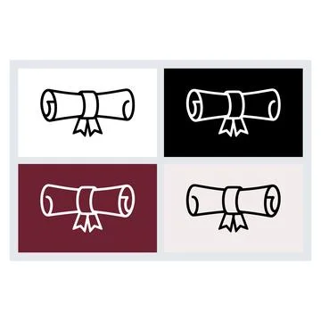 Four variations of a diploma scroll icon with a ribbon tie Stock Illustration
