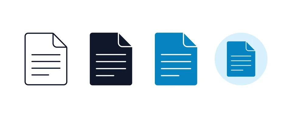 Four variations of document file icons featuring outline solid and circular.. Illustrazione stock