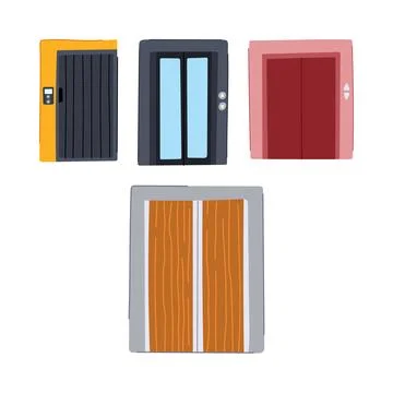 Four varying elevator doors transportation entrance concepts Stockillustratie