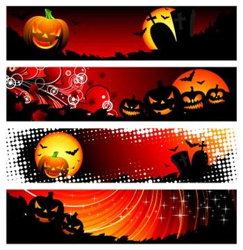 Four vector banner on a Halloween theme Stock Illustration