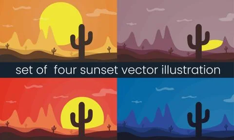 Four vector desert sunset illustration Stock Illustration