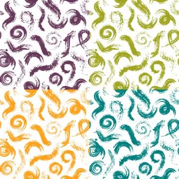 Four Vector Dry Brush Twirl Patterns Colorful on White Stock Illustration