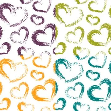 Four Vector Dry Brush Valentine Hearts Patterns Colorful on Whit Stock Illustration
