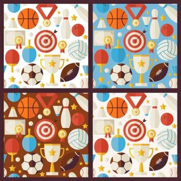 Four Vector Flat Competition Sport Recreation Patterns Set Stock Illustration