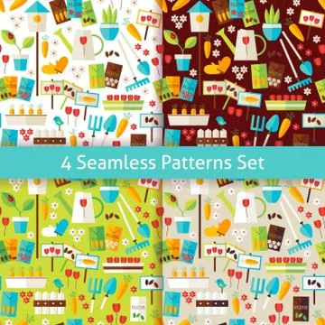 Four Vector Flat Nature Gardening and Environment Patterns Set Stock Illustration