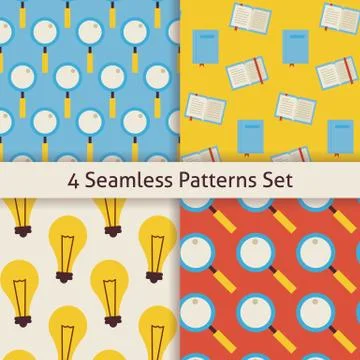 Four Vector Flat Seamless Search Knowledge Idea and Creativity Patterns Set Stock Illustration