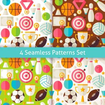 Four Vector Flat Sport Competition Recreation Patterns Set Stock Illustration