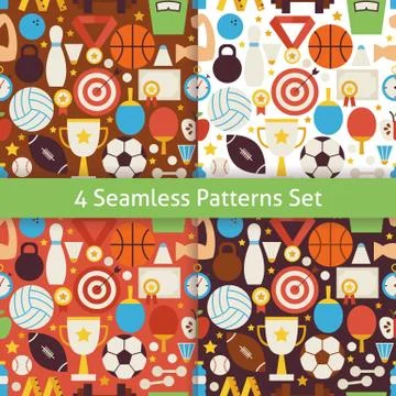 Four Vector Flat Sport Recreation Competition Patterns Set Stock Illustration
