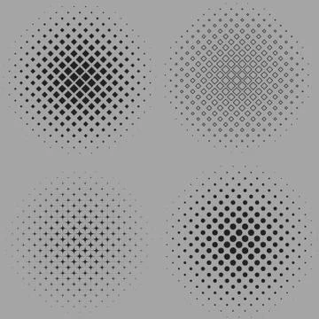 Four vector illustration of a dotted halftone backgrounds isolated on gray 스톡 일러스트