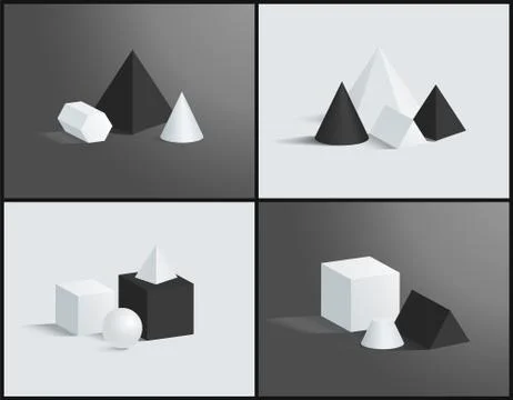 Four Vector Illustration with Geometric Prisms Set Illustrazione stock
