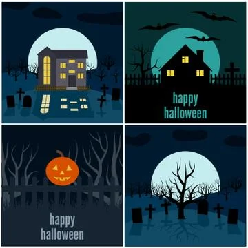Four vector illustrations for Halloween Illustrazione stock