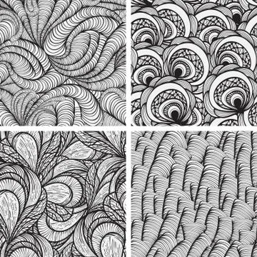 Four vector seamless funky monochrome  patterns Stock Illustration