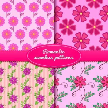 Four vector seamless romantic patterns Stock Illustration