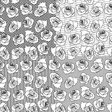 Four vector seamless rose patterns on separate layers Stock Illustration