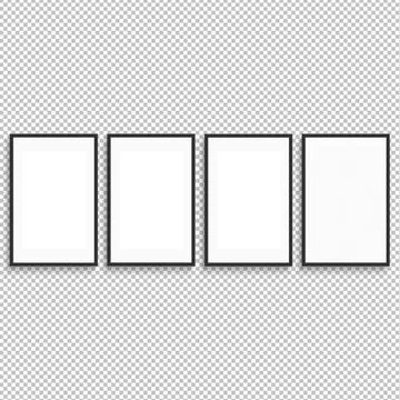 Four vertical frame mock up isolated on png background. Gallery wall 3d render. Stock Illustration