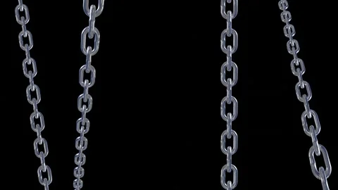 Four Vertical Silver Metal Chains Hanging Against Black Background Stock Footage 346240758