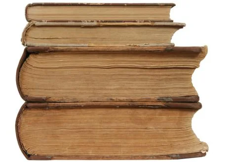 Four very Old Books Stack, Aged Brown Papers and Cover Stock Photos